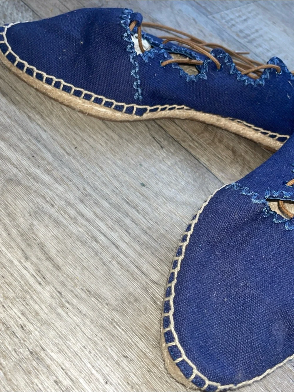 Tory Burch Sonoma Gillie Espadrille Flats  Lace-Up 8 Navy Canvas Upper